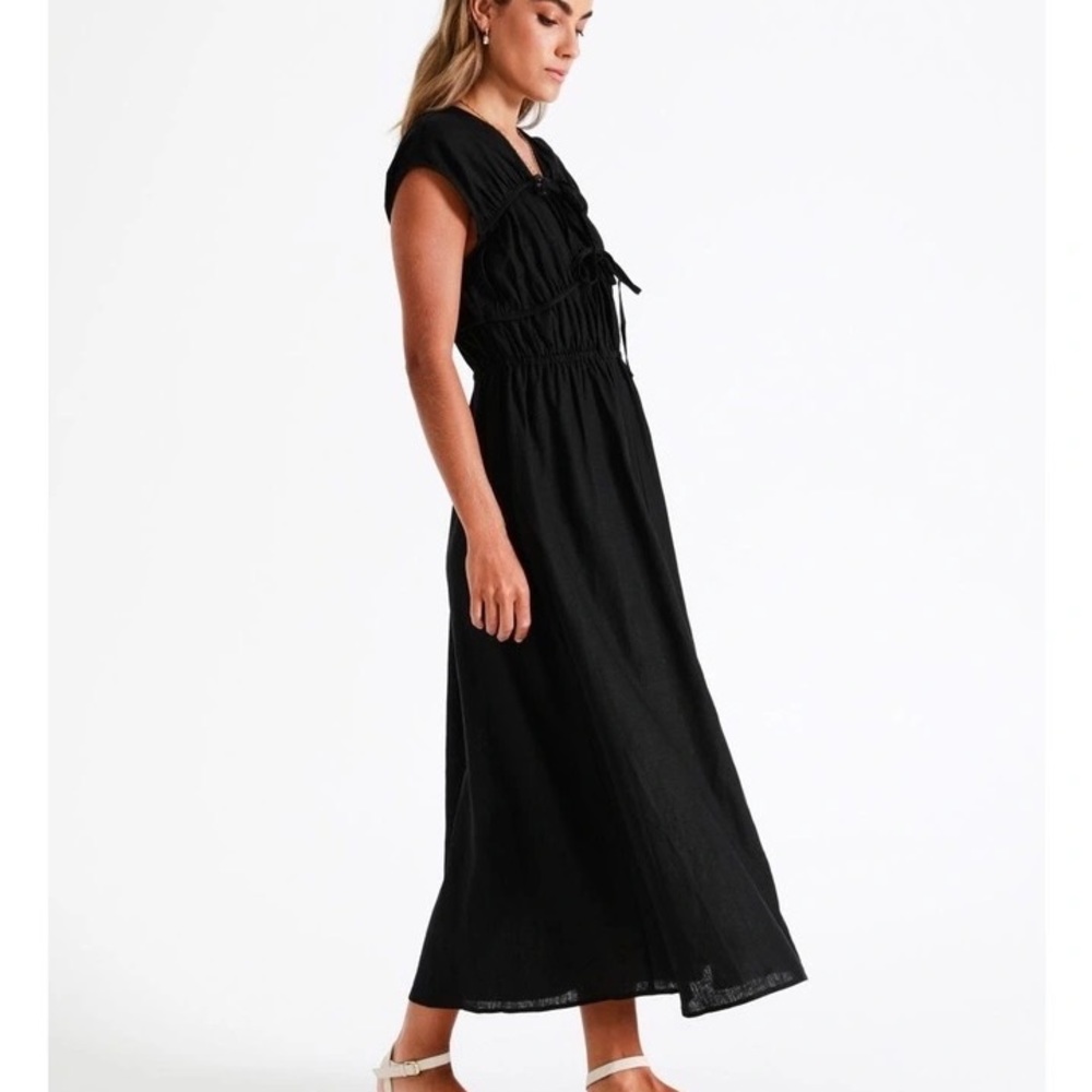 Linen blend Piper dress. Black. size 4. - Picture 4 of 8